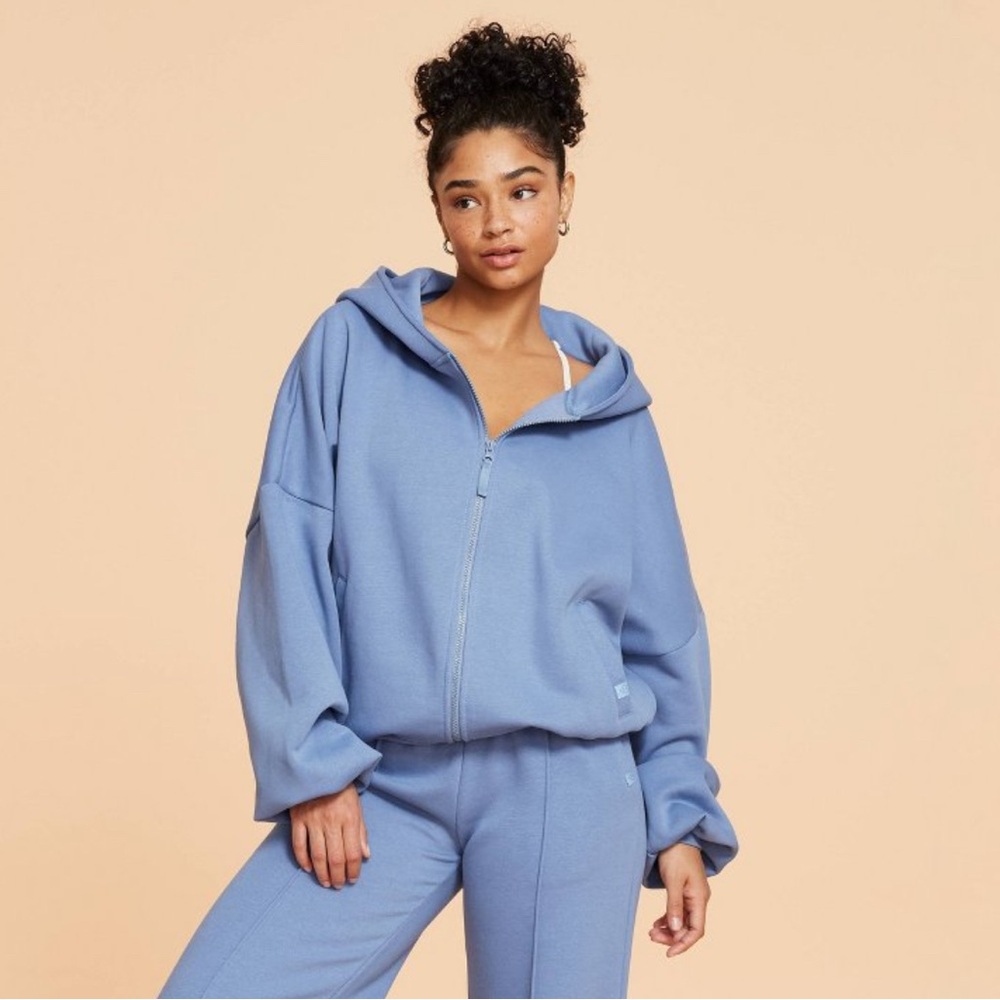blogilates x target collab- women’s marshmallow full zip hooded sweatshirt blue